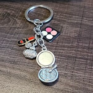 Makeup Cosmetic Keychain‎ Charm Lipstick Palette Perfume Compact Mirror Keyring